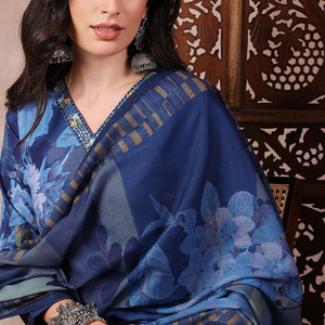 Blue Rayon Blend Floral Printed Straight Trouser Bottom Suit Set PKSKD2555BLU
