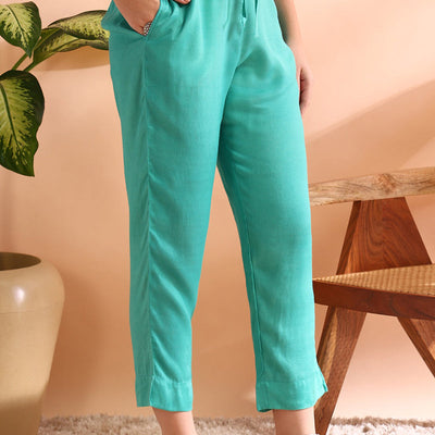 Sea Green Silk Blend Ethnic Motifs Woven Design Straight Trouser Bottom Suit Set PKSKD2581