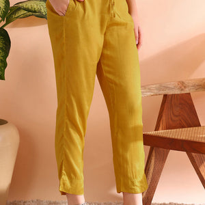 Mustard Yellow Silk Blend Abstract Woven Design Straight Trouser Bottom Suit Set PKSKD2583