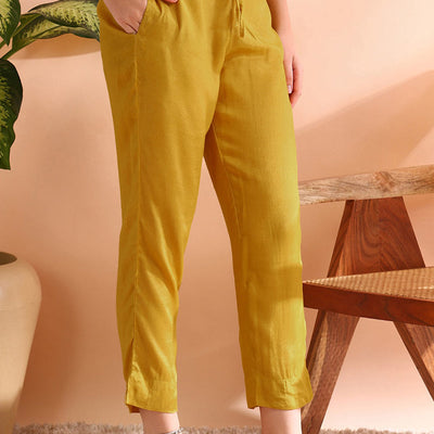 Mustard Yellow Silk Blend Abstract Woven Design Straight Trouser Bottom Suit Set PKSKD2583