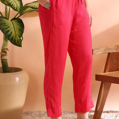 Pink Chanderi Silk Ethnic Motifs Woven Design Straight Trouser Bottom Suit Set PKSKD2584