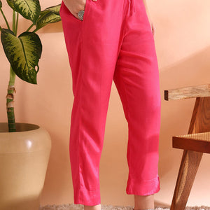 Pink Organza Ethnic Motifs Hand Work Woven Design Straight Trouser Bottom Suit Set PKSKD2587