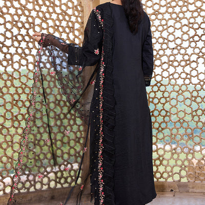 Black Silk Blend Solid Embroidered Straight Trouser Bottom Suit Set PKSKD2630