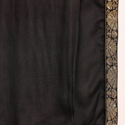 Black Chanderi Ethnic Motifs Woven Design Straight Trouser Suit Set PKSKD2657