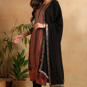 Black Chanderi Ethnic Motifs Woven Design Straight Trouser Suit Set PKSKD2657
