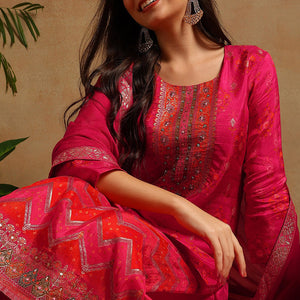Pink Silk Ethnic Motifs Woven Design Straight Trouser Suit Set PKSKD2658
