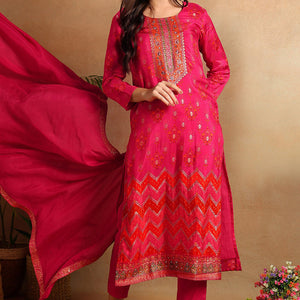 Pink Silk Ethnic Motifs Woven Design Straight Trouser Suit Set PKSKD2658