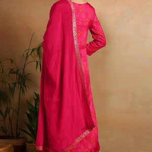 Pink Silk Ethnic Motifs Woven Design Straight Trouser Suit Set PKSKD2658