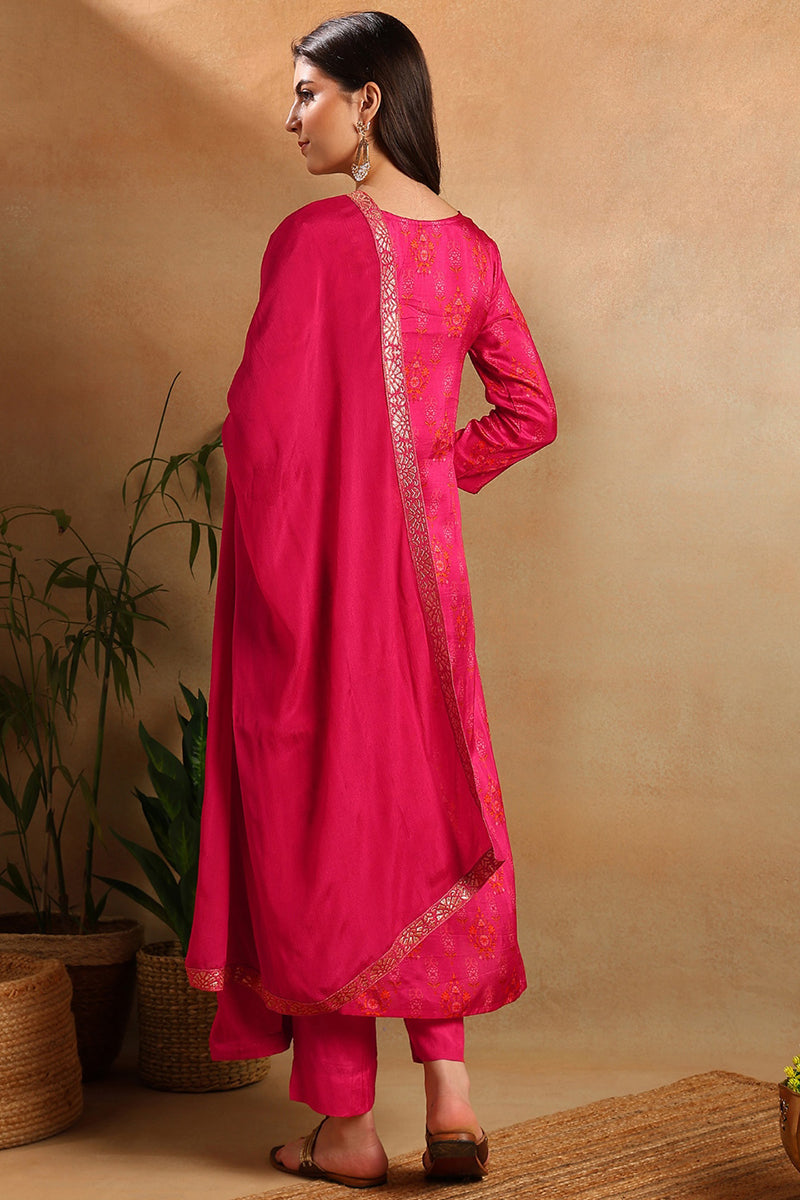 Pink Silk Ethnic Motifs Woven Design Straight Trouser Suit Set PKSKD2658
