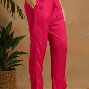 Pink Silk Ethnic Motifs Woven Design Straight Trouser Suit Set PKSKD2658