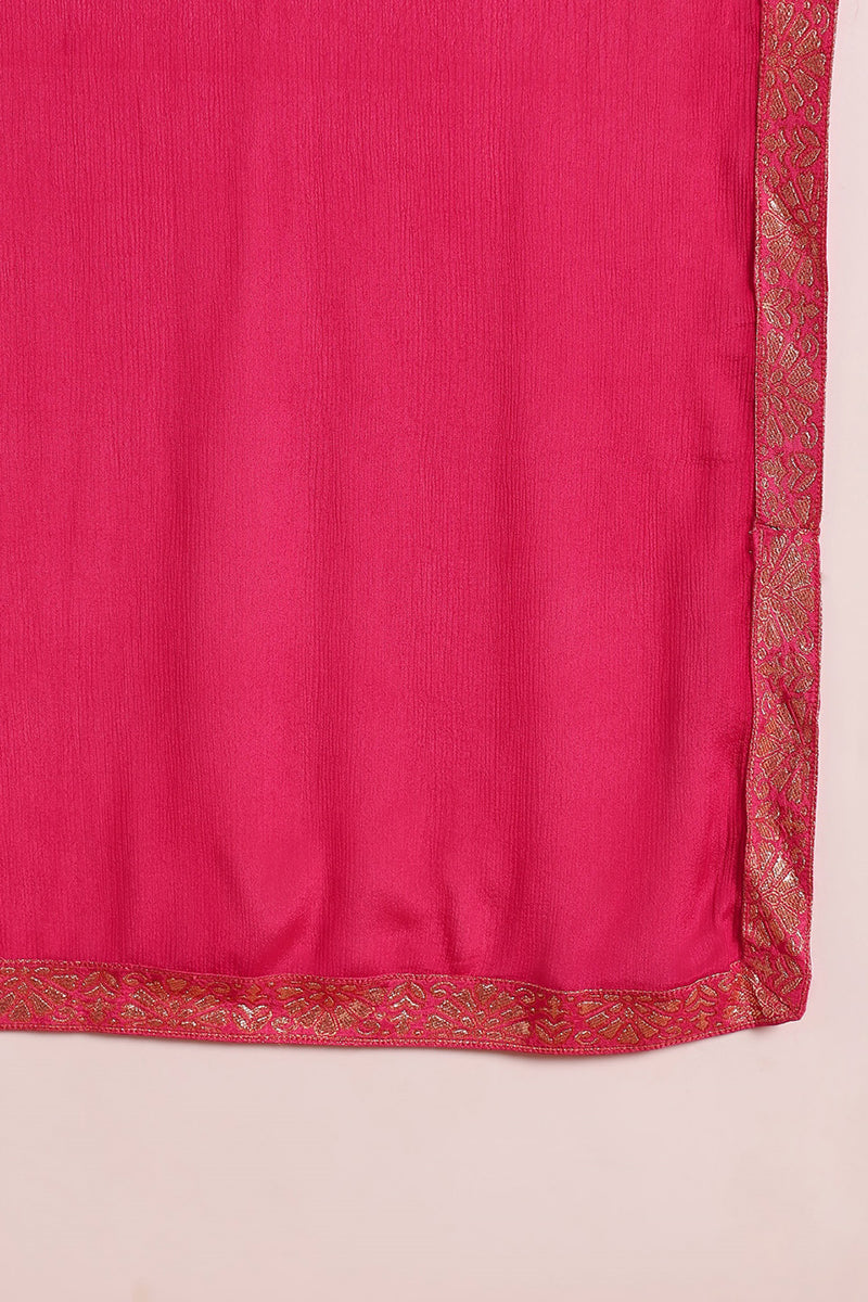 Pink Silk Ethnic Motifs Woven Design Straight Trouser Suit Set PKSKD2658