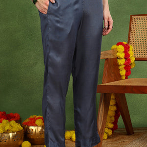 Blue Chanderi Solid Woven Design Jacquard Straight Suit Set With Trouser Bottom PKSKD2677