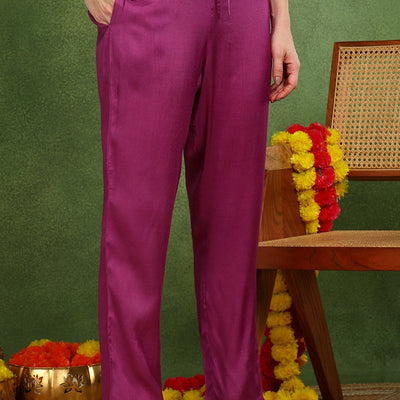 Purple Poly Chanderi Solid Woven Design Straight Suit Set PKSKD2678