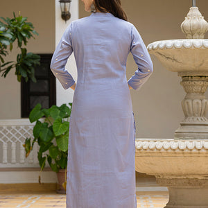 Blue Silk Blend Solid Embroidered Straight Suit Set With Trouser Bottom PKSKD2688