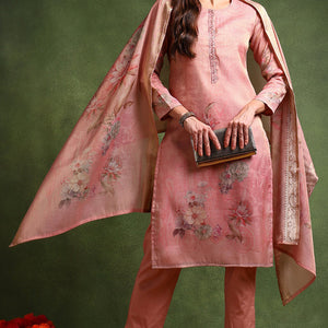 Pink Linen Blend Woven Design Straight Trouser Suit Set PKSKD2697
