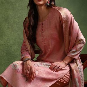 Pink Linen Blend Woven Design Straight Trouser Suit Set PKSKD2697