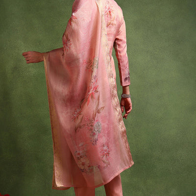Pink Linen Blend Woven Design Straight Trouser Suit Set PKSKD2697