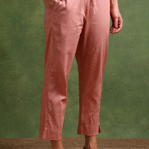 Pink Linen Blend Woven Design Straight Trouser Suit Set PKSKD2697