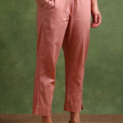 Pink Linen Blend Woven Design Straight Trouser Suit Set PKSKD2697