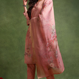 Pink Linen Blend Woven Design Straight Trouser Suit Set PKSKD2697