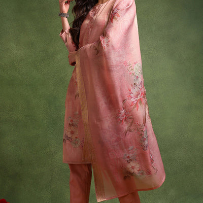 Pink Linen Blend Woven Design Straight Trouser Suit Set PKSKD2697