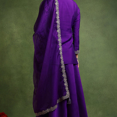 Purple Silk Blend Solid Embroidered Straight Palazzo Suit Set PKSKD2706