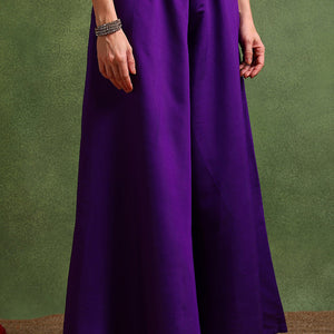 Purple Silk Blend Solid Embroidered Straight Palazzo Suit Set PKSKD2706