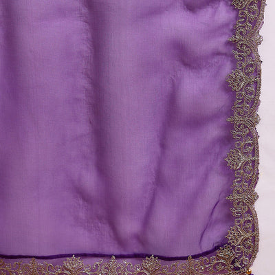 Purple Silk Blend Solid Embroidered Straight Palazzo Suit Set PKSKD2706