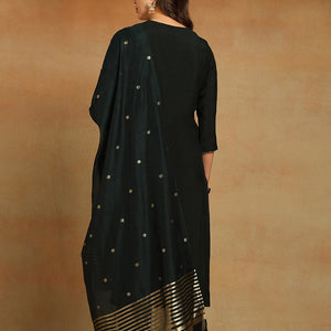 Green Chanderi Silk Solid Embroidered Straight Trousers Suit Set PKSKD2715