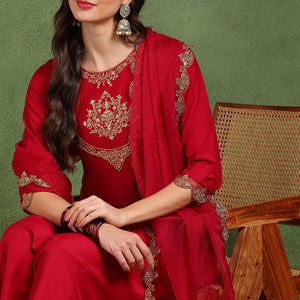 Pink Silk Blend Solid Embroidered Anarkali Suit Set With Trouser Style Bottom PKSKD2726