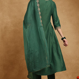 Green Silk Blend Solid Embroidered Anarkali Suit Set PKSKD2733