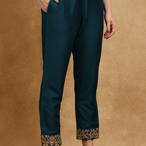 Teal Blue Silk Blend Solid Embroidered Anarkali Suit Set PKSKD2735