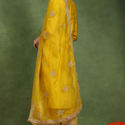 Yellow Silk Blend Solid Straight Suit Set With Palazzo Style Bottom PKSKD2742
