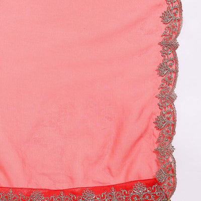 Red Silk Blend Embroidered Straight Palazzo Suit Set PKSKD2748