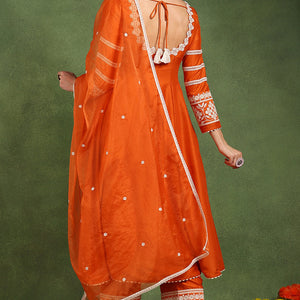 Orange Silk Blend Solid Embroidered Anarkali Suit Set PKSKD2760