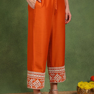 Orange Silk Blend Solid Embroidered Anarkali Suit Set PKSKD2760