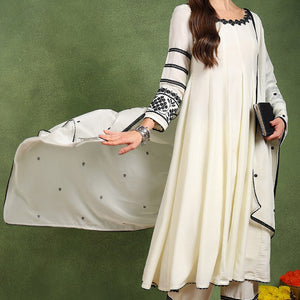 White Silk Blend Solid Embroidered Anarkali Suit Set PKSKD2761