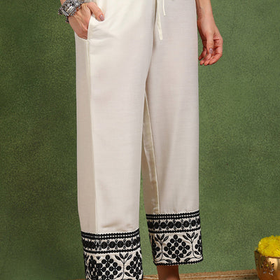 White Silk Blend Solid Embroidered Anarkali Suit Set PKSKD2761