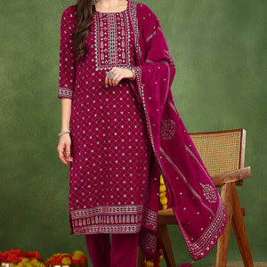 Pink Velvet Ethnic Motifs Printed Straight Suit Set PKSKD2766