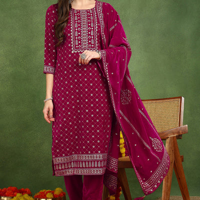 Pink Velvet Ethnic Motifs Printed Straight Suit Set PKSKD2766