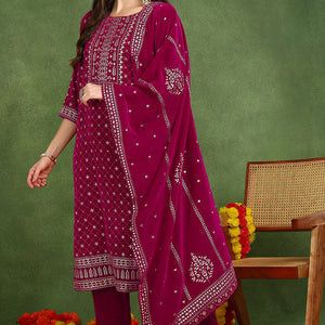 Pink Velvet Ethnic Motifs Printed Straight Suit Set PKSKD2766