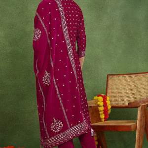 Pink Velvet Ethnic Motifs Printed Straight Suit Set PKSKD2766