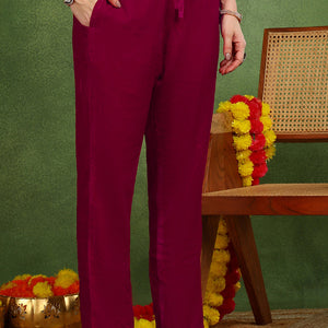 Pink Velvet Ethnic Motifs Printed Straight Suit Set PKSKD2766