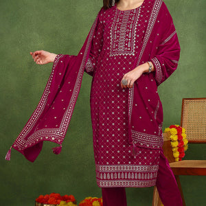 Pink Velvet Ethnic Motifs Printed Straight Suit Set PKSKD2766