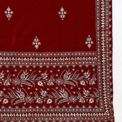 Red Velvet Ethnic Motifs Printed Straight Suit Set PKSKD2767