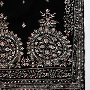 Black Velvet Ethnic Motifs Printed Straight Suit Set PKSKD2768
