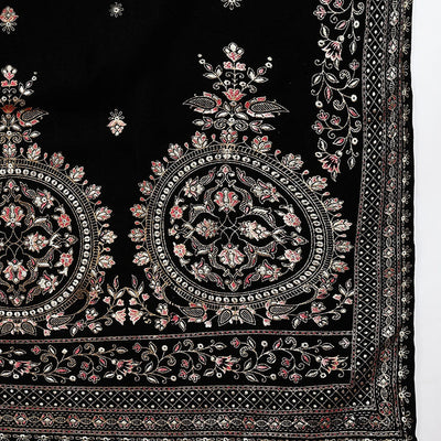 Black Velvet Ethnic Motifs Printed Straight Suit Set PKSKD2768