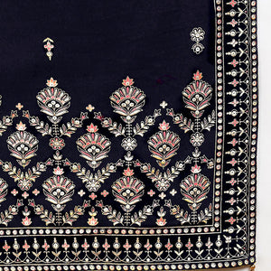 Navy Blue Velvet Ethnic Motifs Printed Straight Suit Set PKSKD2771