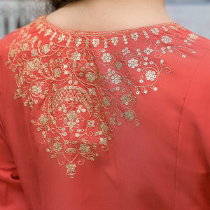 Orange Silk Blend Solid Embroidered Anarkali Suit Set PKSKD2858