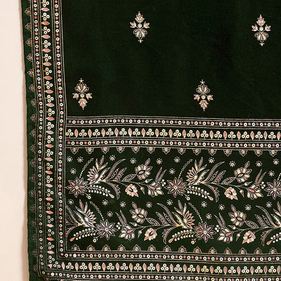 Green Velvet Ethnic Motifs Printed Straight Trousers Suit Set PKSKD2880
